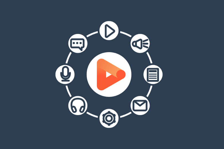 Illustration of a futuristic website interface powered by HubSpot Content Hub with AI, SEO, and personalization elements